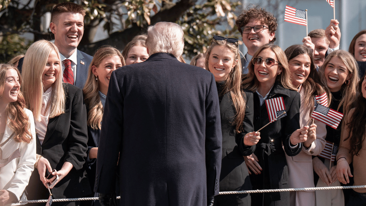 image of The president calls woman 'beautiful.'