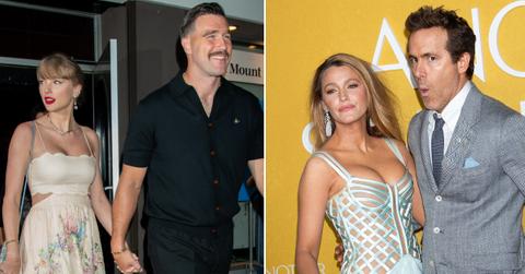 Photo of Taylor Swift and Travis Kelce; picture of Ryan Reynolds and Blake Lively.