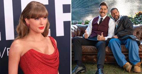 Photo of Taylor Swift and an image of Travis Kelce With Adam Sandler