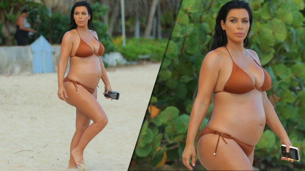 Golden Goddess Kim Kardashian Flaunts Baby Bump On Family Trip