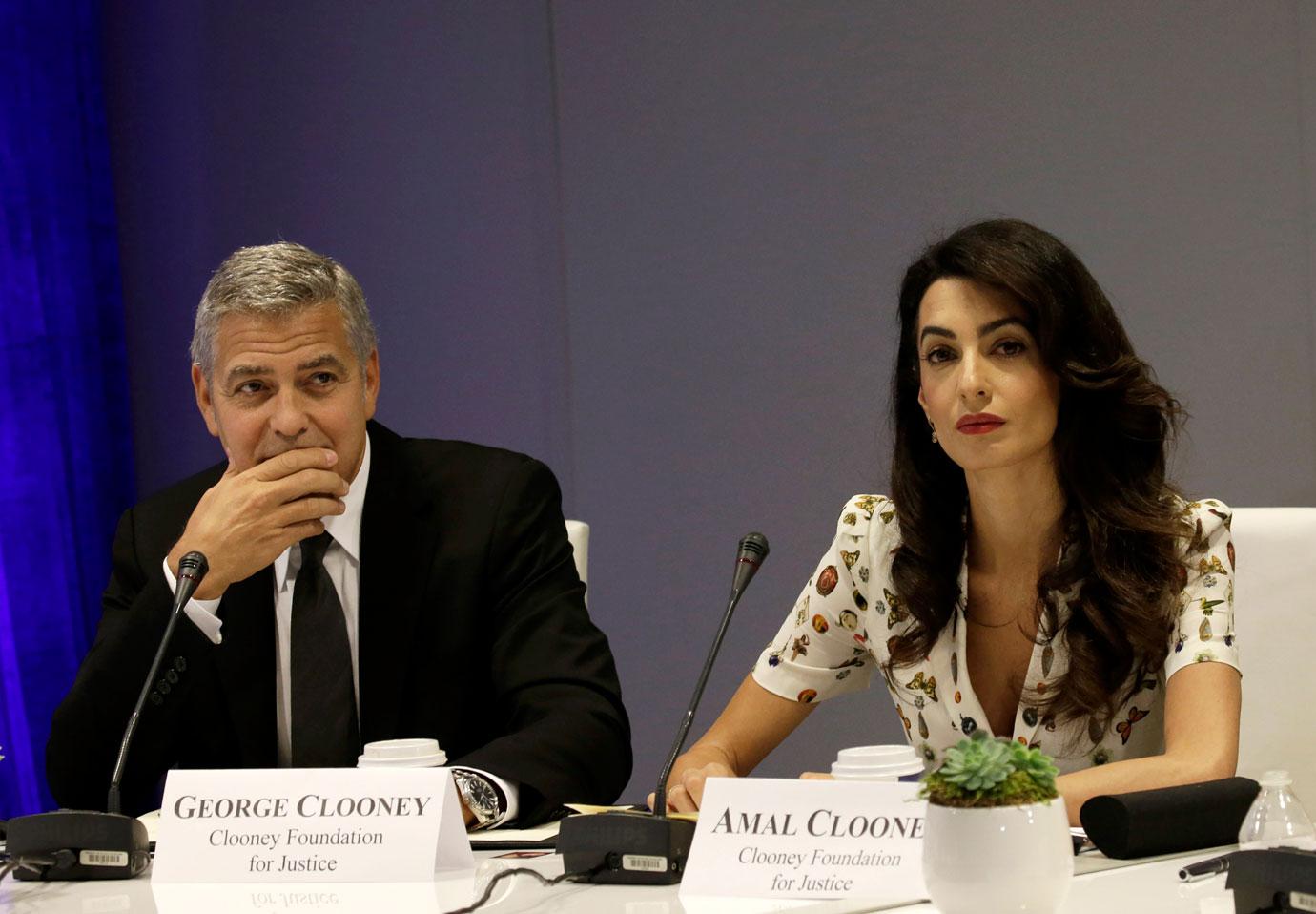 Amal clooney pregnant twins george clooney speaks dad jokes 08