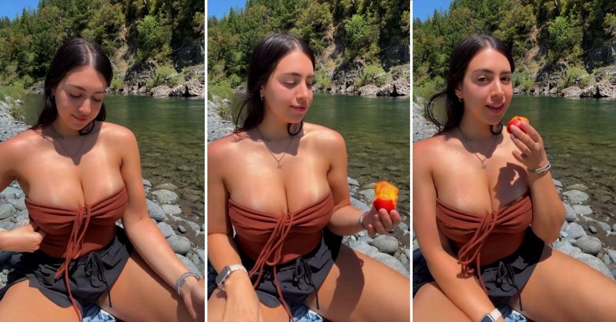 Mia Monroe Basking In The Sun While Eating A Peach