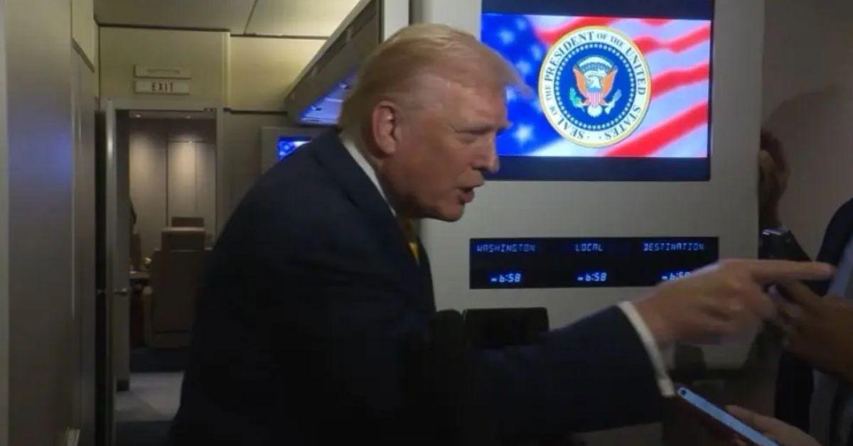 image of Donald Trump snapped, 'Quiet, piggy!' at a female reporter who asked him about the Jeffrey Epstein files.