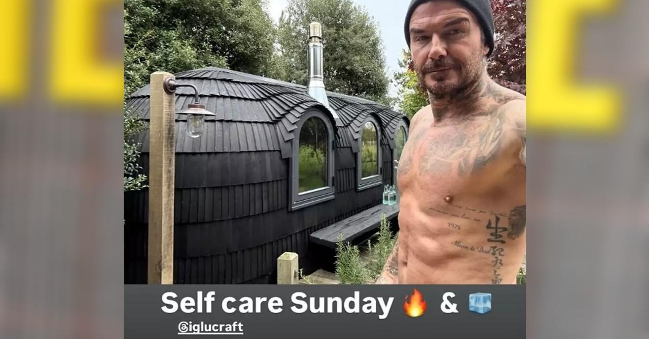 david beckham preaches self care putting chiseled abs display