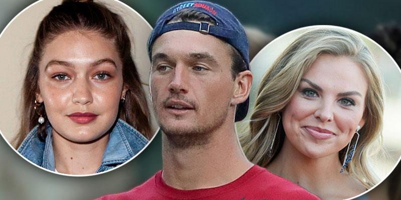 Inset Gigi Hadid Wearing Denim Jacket, Tyler Cameron Wearing Red Shirt And Backwards Baseball Cap, Inset Smiling Hannah Brown