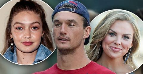 Inset Gigi Hadid Wearing Denim Jacket, Tyler Cameron Wearing Red Shirt And Backwards Baseball Cap, Inset Smiling Hannah Brown