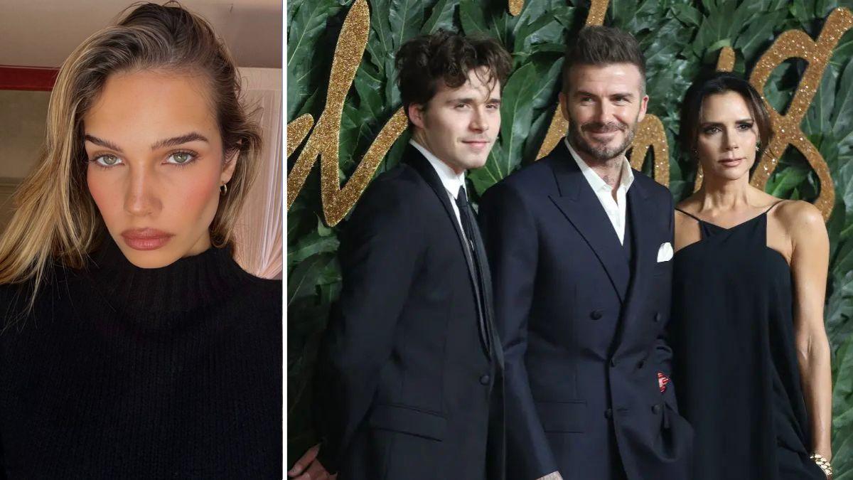 Split photo of Hana Cross and Brooklyn, David and Victoria Beckham