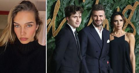 Split photo of Hana Cross and Brooklyn, David and Victoria Beckham