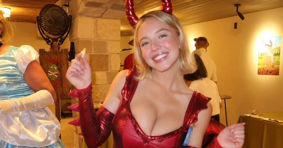 Sydney Sweeney Shows Off Her Chest in Red Devil Outfit for…