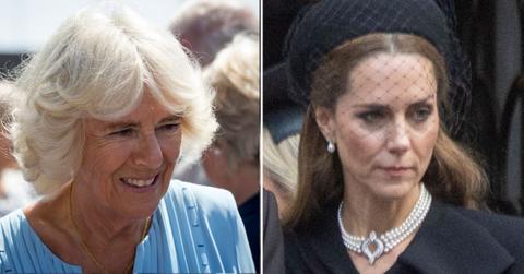 Split photo of Queen Camilla and Princess Catherine.