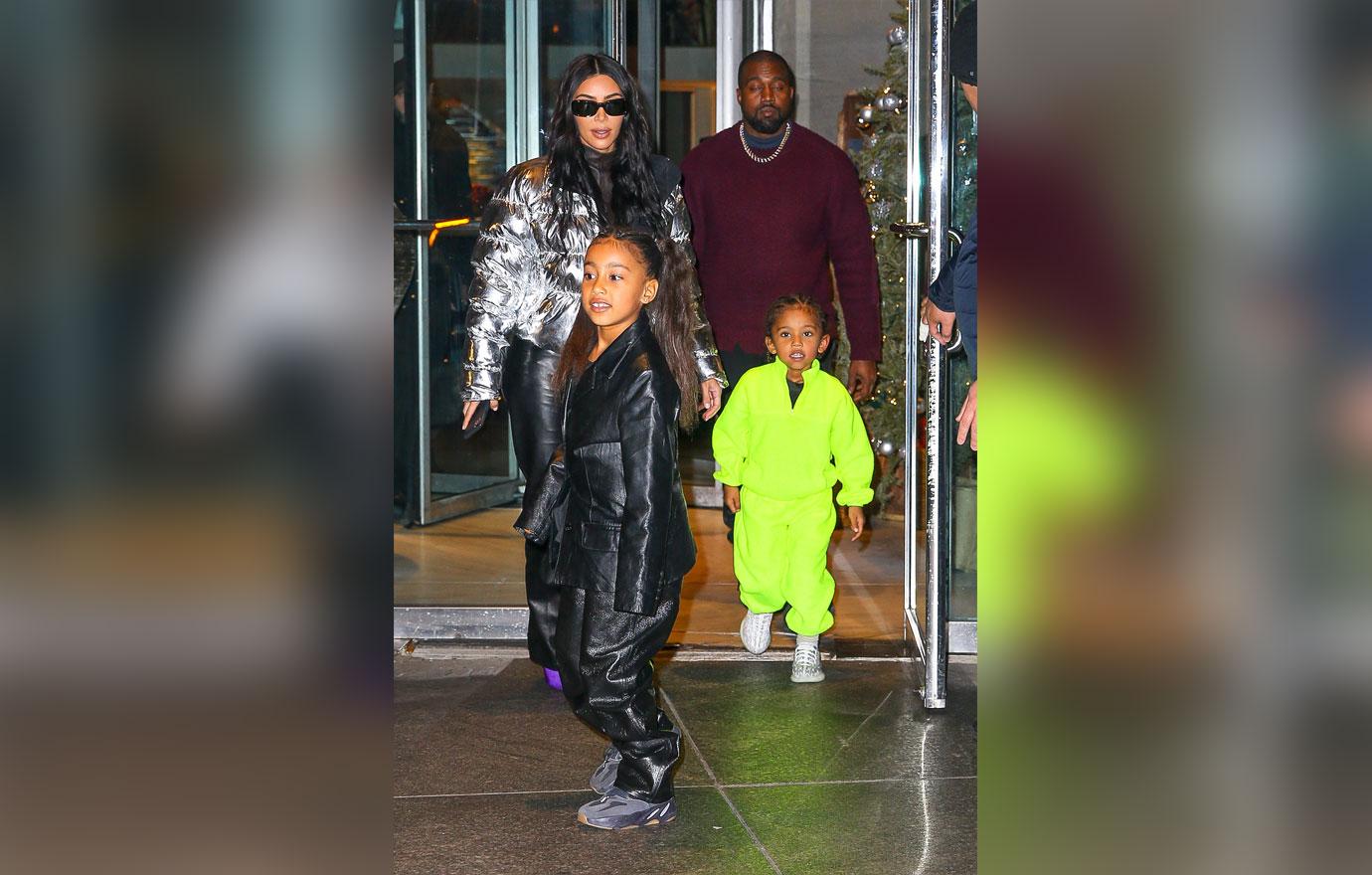 Kim Kardashian & Kanye West Out With Their Kids In NYC