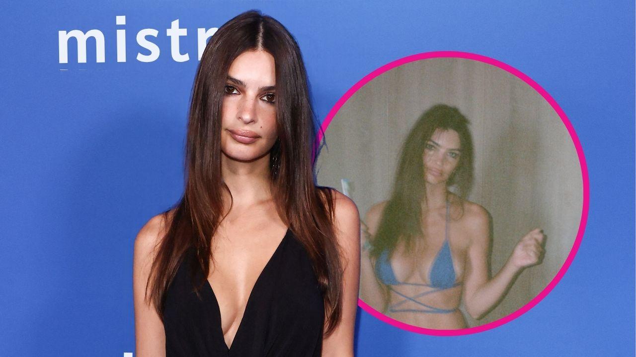 Image of Emily Ratajkowski showed off her figure in a blue string bikini.