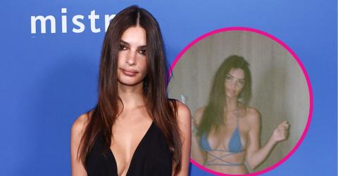 Image of Emily Ratajkowski showed off her figure in a blue string bikini.
