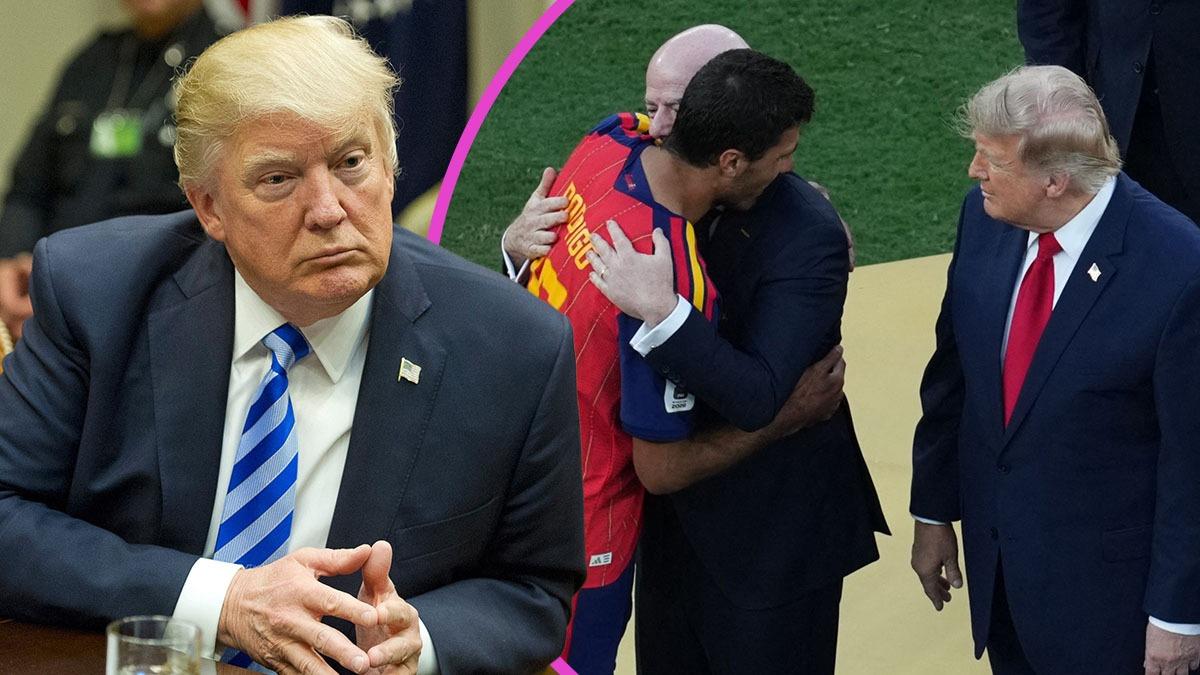Composite photo of Donald Trump and world cup.