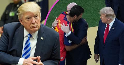 Composite photo of Donald Trump and world cup.