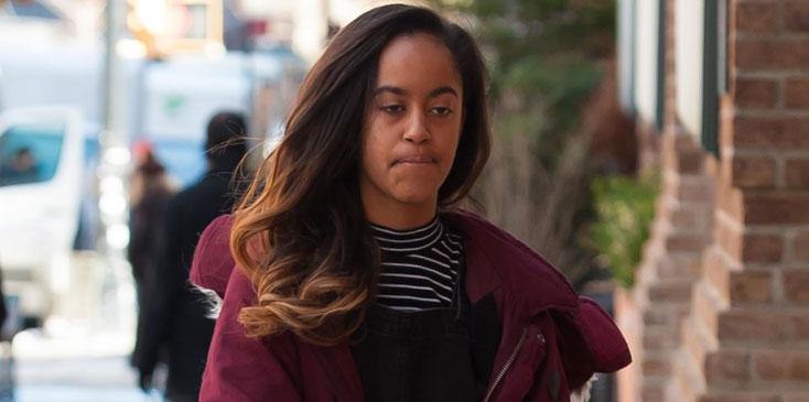 Malia Obama Internship NYC Maroon Coat Long