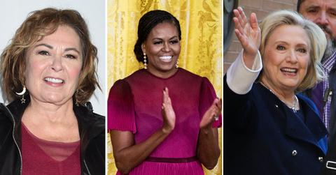 Split photo of Roseanne Barr, Michelle Obama and Hillary Clinton.