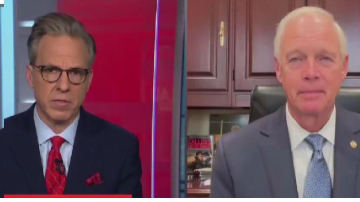 Image of Jake Tapper confronted Wisconsin Sen. Ron Johnson over the president's Truth Social tirade.