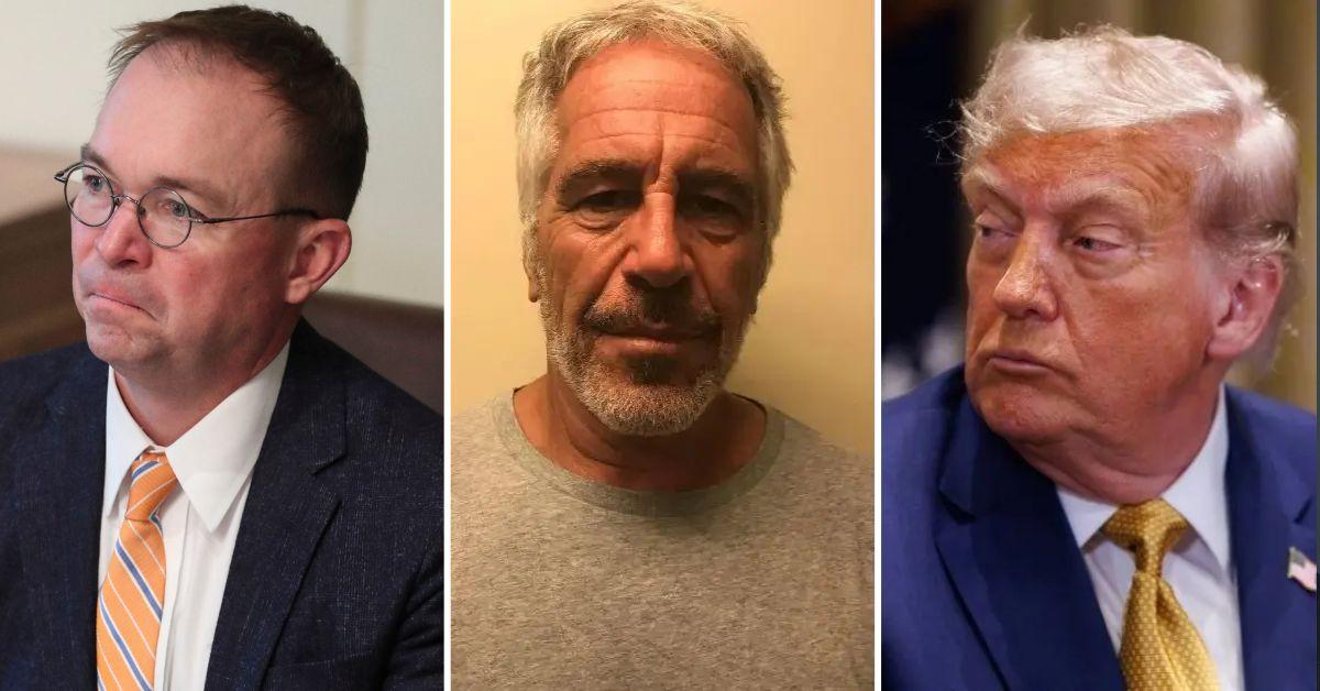 Composite photo of Donald Trump, Jeffrey Epstein and Mick Mulvaney