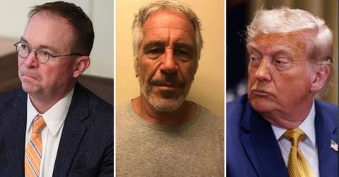 Composite photo of Donald Trump, Jeffrey Epstein and Mick Mulvaney