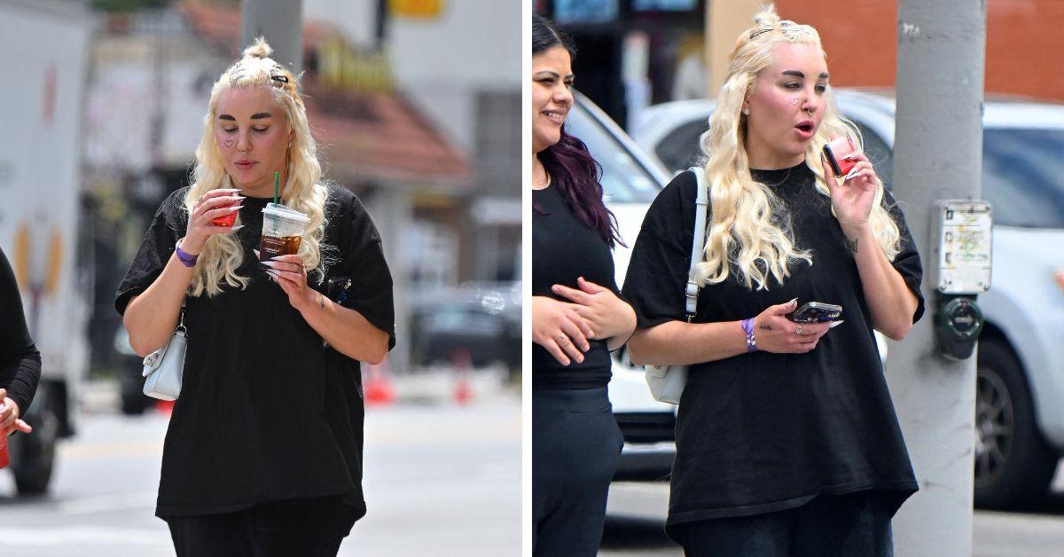 image of Amanda Bynes recently stepped out in Los Angeles, showing off her slimmer figure in a fitted gray romper.