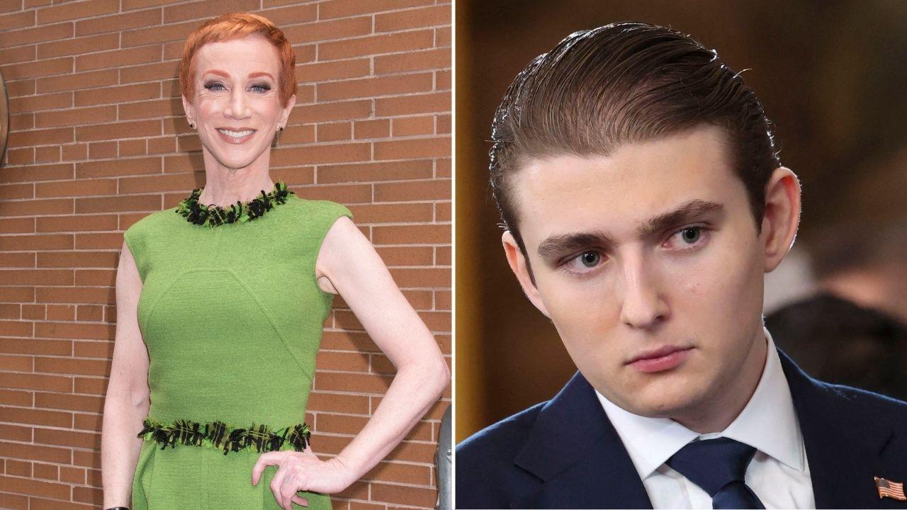 Split photo of Kathy Griffin and Barron Trump