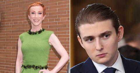 Split photo of Kathy Griffin and Barron Trump