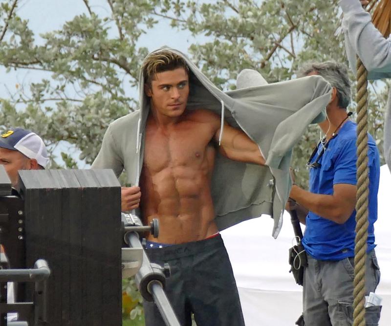 zac efron abs shirtless baywatch movie filming