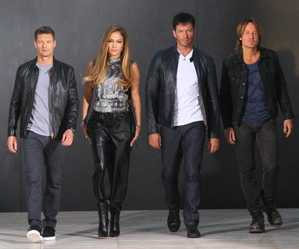 Ryan Seacrest, Jennifer Lopez, Harry Connick Jr. and Keith Urban seen  filming a promotional video for &#8216;American Idol&#8217; at Milk Studio in Los Angeles