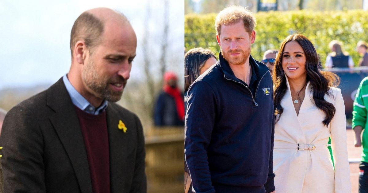 Composite photos of Prince William, Prince Harry and Meghan Markle