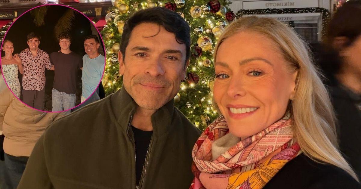 Composite photo of Mark Consuelos, Kelly Ripa and their sons.