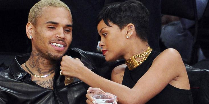 Rihanna and Chris Brown at Lakers v Knicks game at the Staples Center, Los Angeles, California