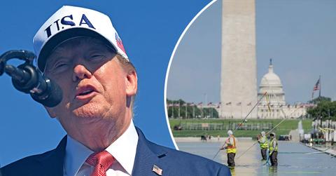 Composite photo of Donald Trump and Lincoln Memorial Reflecting Pool.
