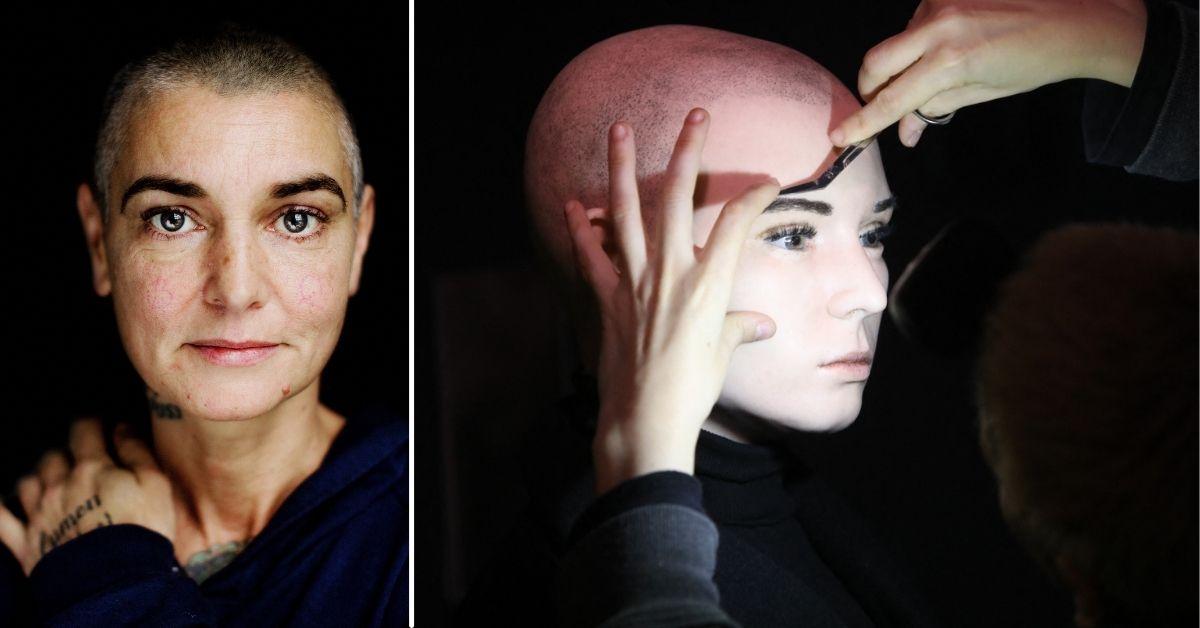 Composite photo of Sinead O'Connor and a wax figure of her.