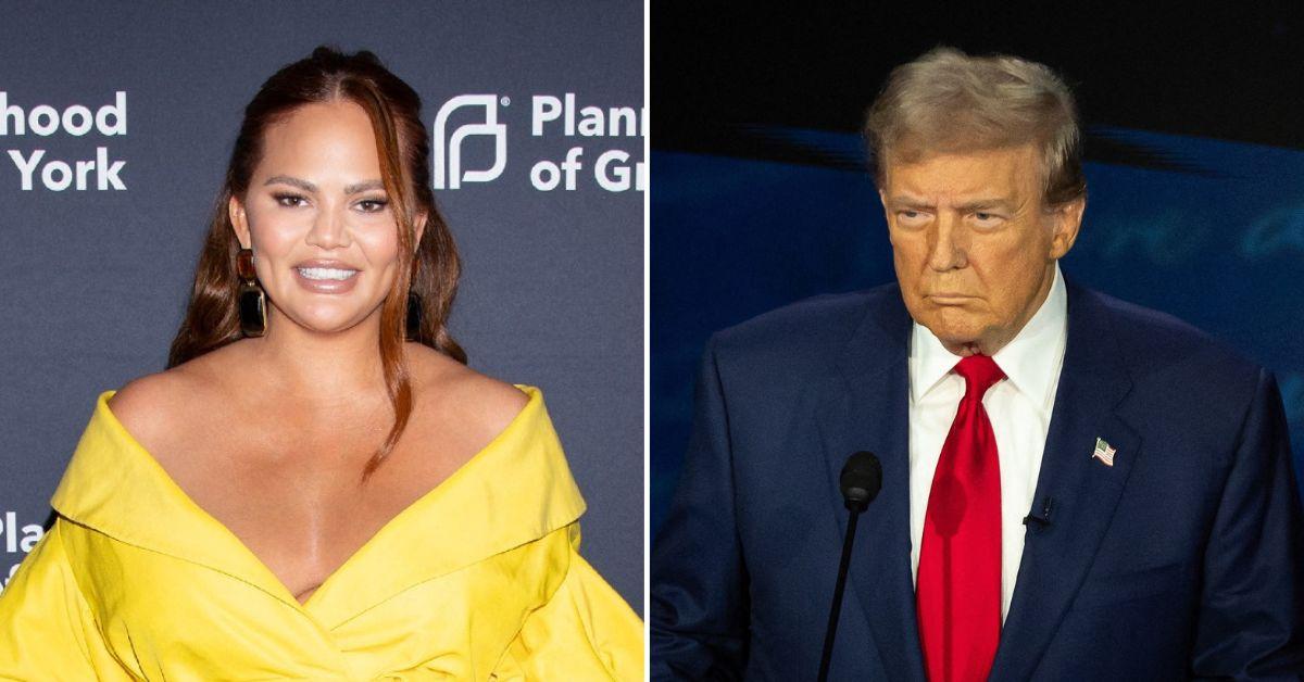 Composite photo of Chrissy Teigen and Donald Trump.