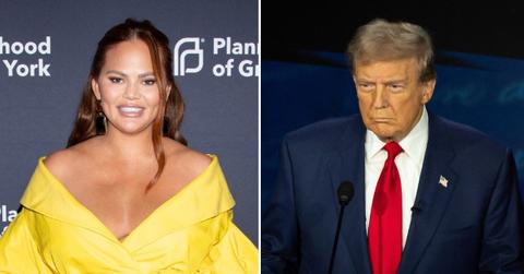 Composite photo of Chrissy Teigen and Donald Trump.