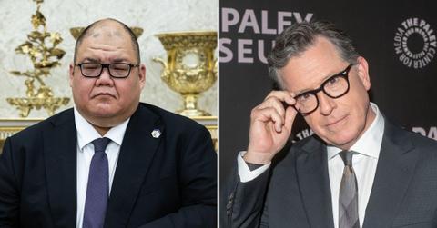 Composite photo of Steven Cheung and Stephen Colbert.