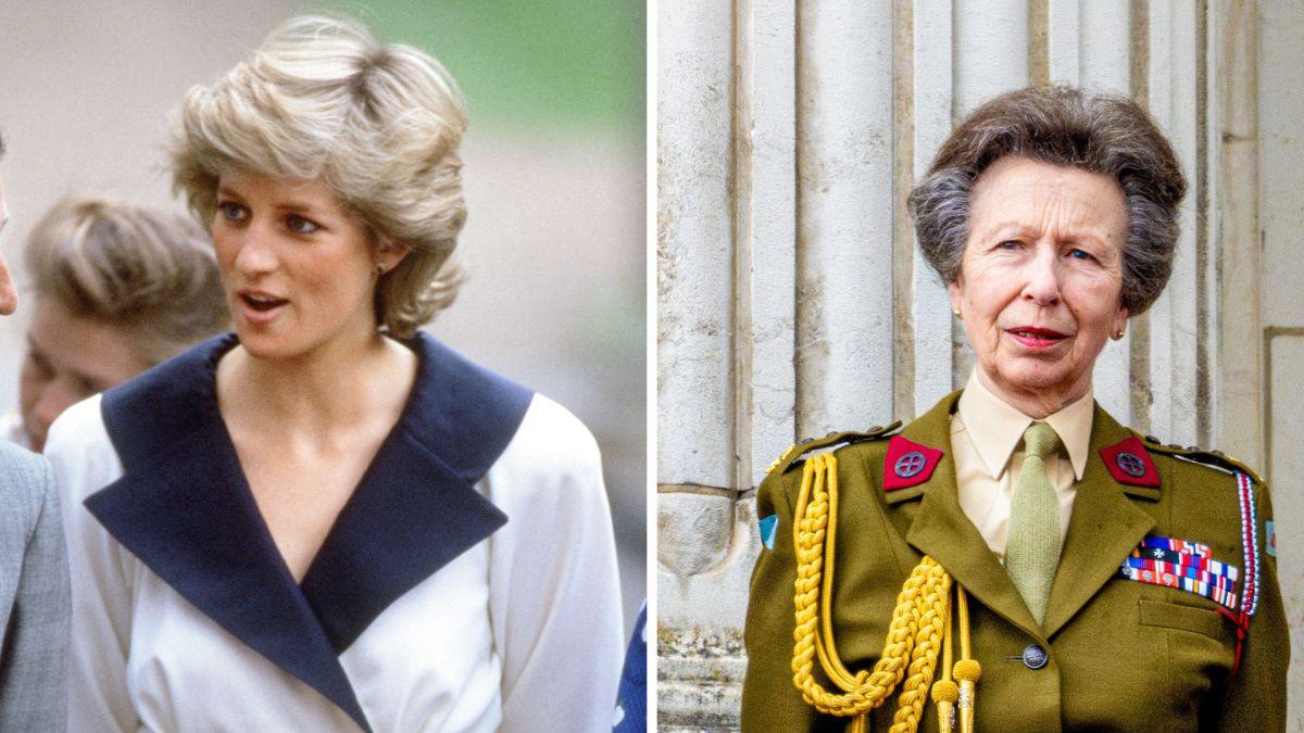 Split photo of Princess Diana and Princess Anne.