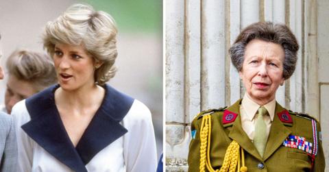 Split photo of Princess Diana and Princess Anne.