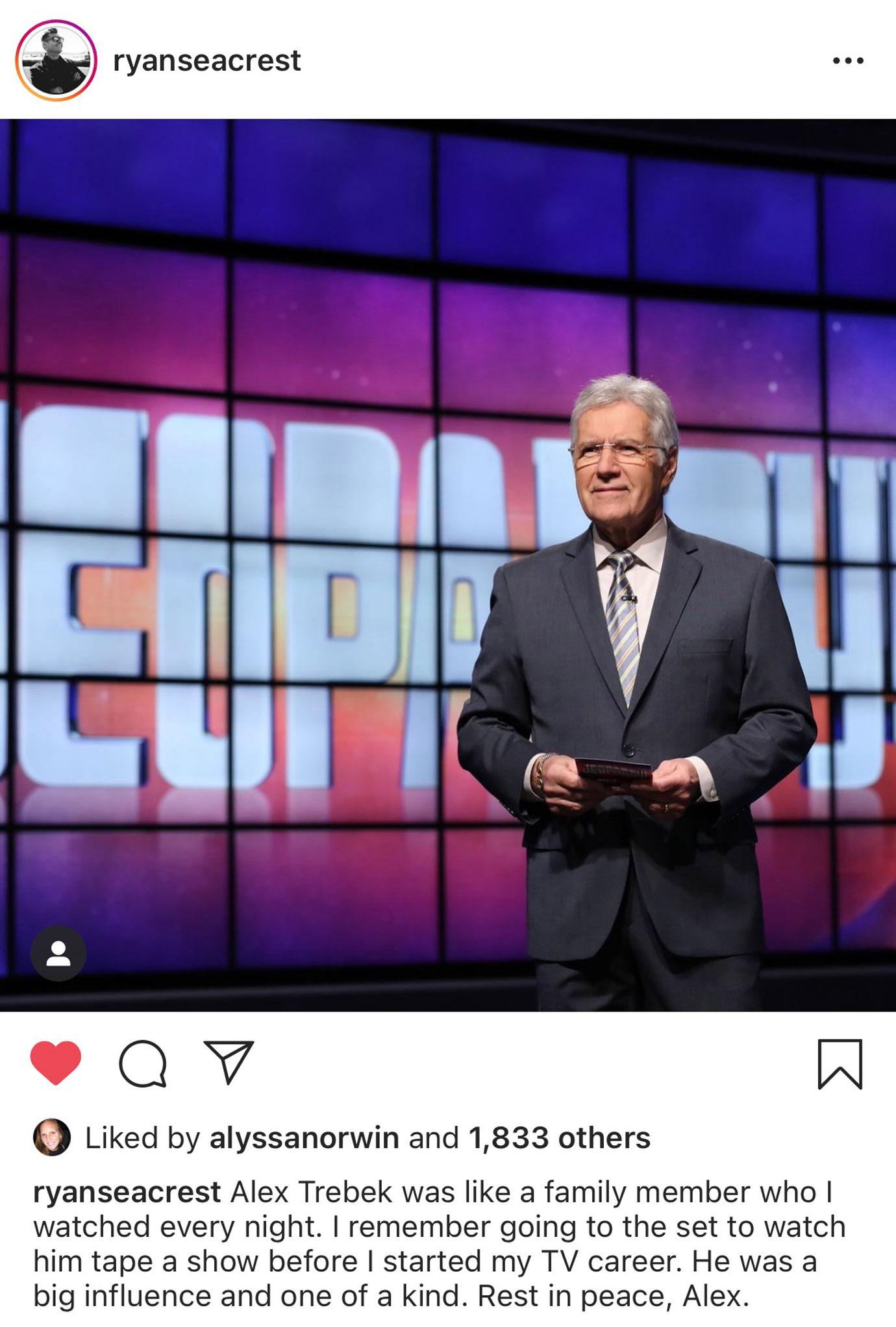 Alex trebek celeb reacts Ryan Seacrest IG