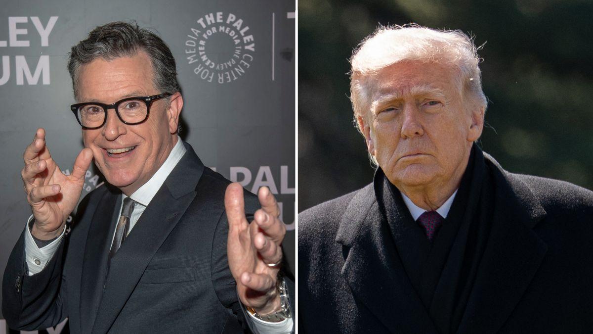 Composite photo of Stephen Colbert and Donald Trump.