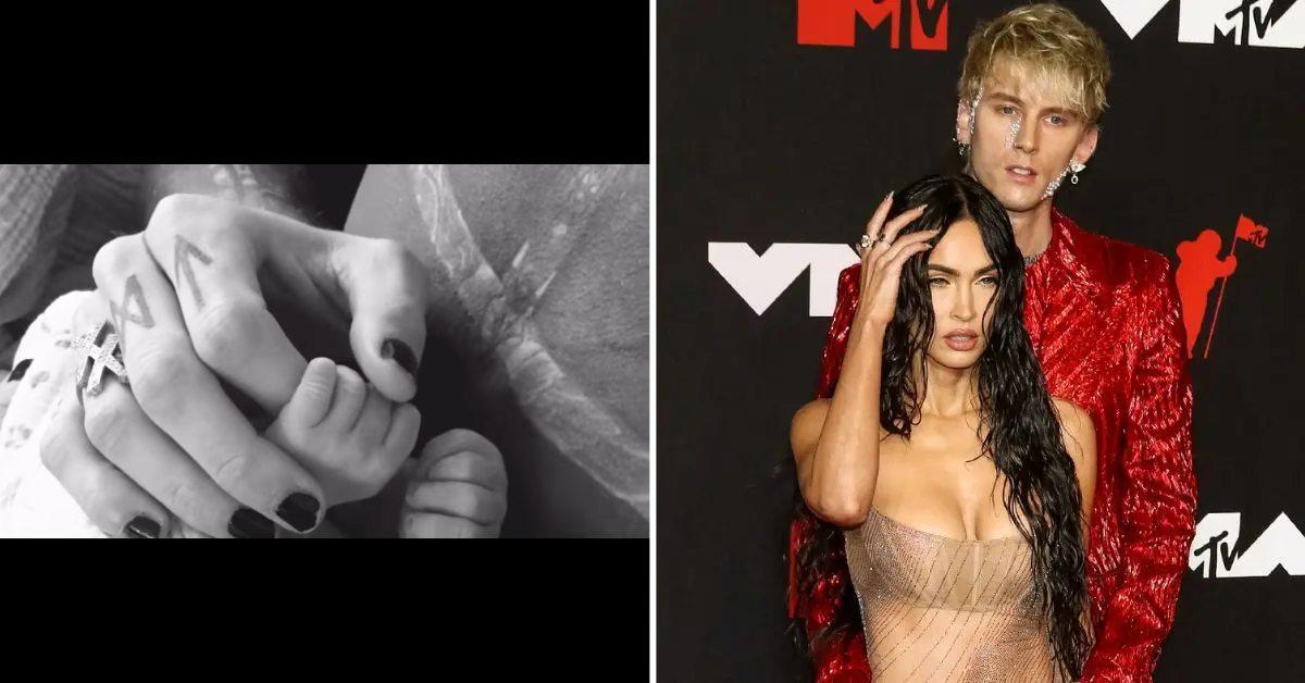 Photo of Machine Gun Kelly, Megan Fox and their baby's hand.
