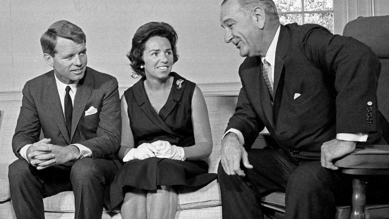 image of robert f. kennedy, ethel kennedy, and Lyndon Baines Johnson