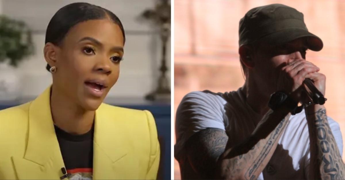 Split photo of Candace Owens and Eminem