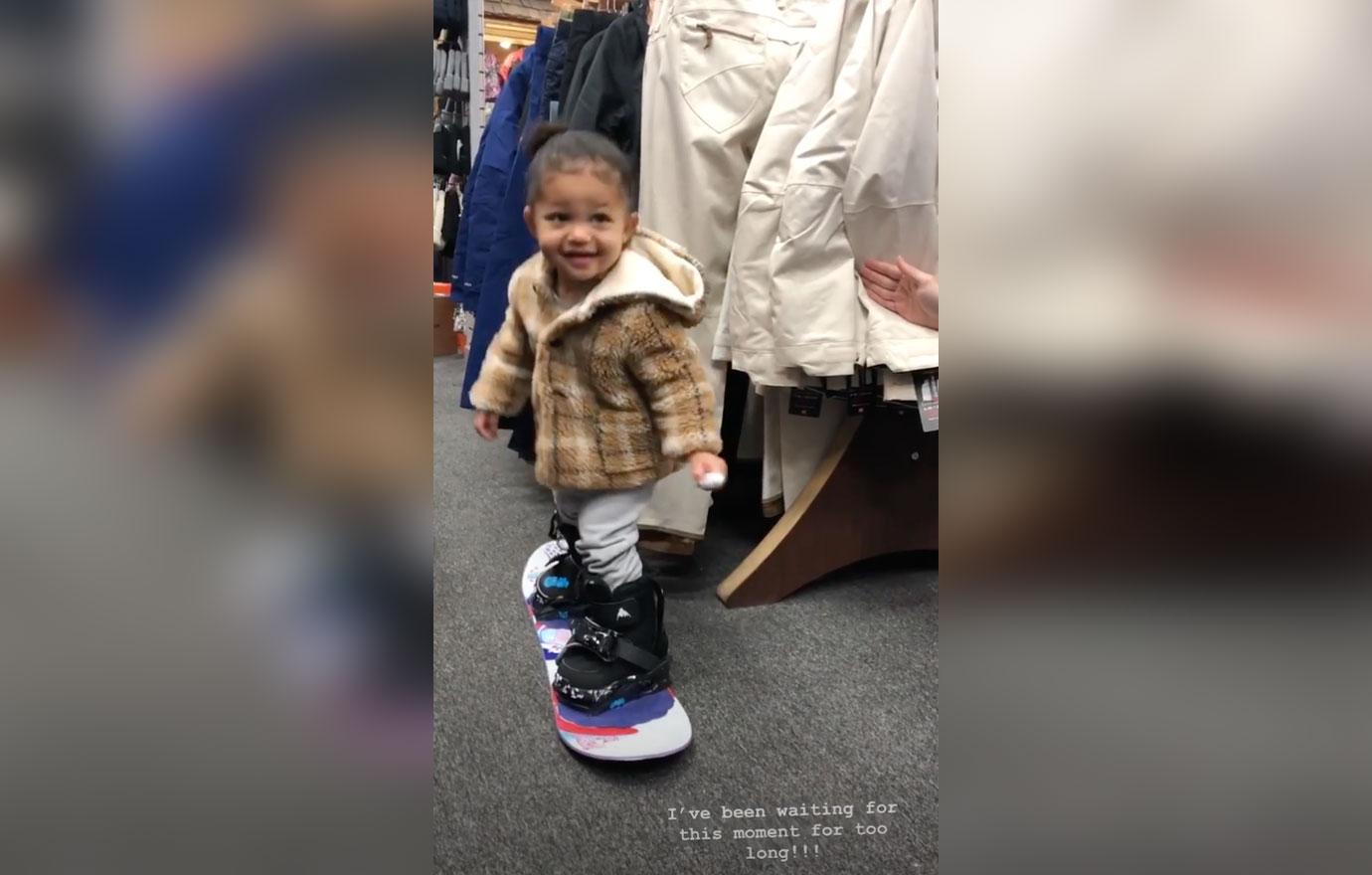 Stormi Learning To Snowboard Kylie Jenner