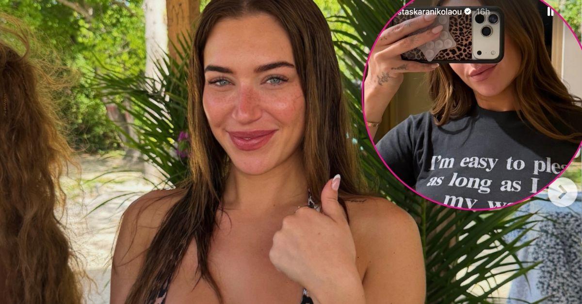 image of Stassie Karanikolaou opted to forgo a bra for her Instagram look.