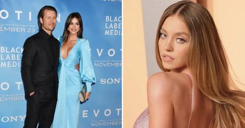 Photo of Glen Powell with Gigi Paris and a photo of Sydney Sweeney