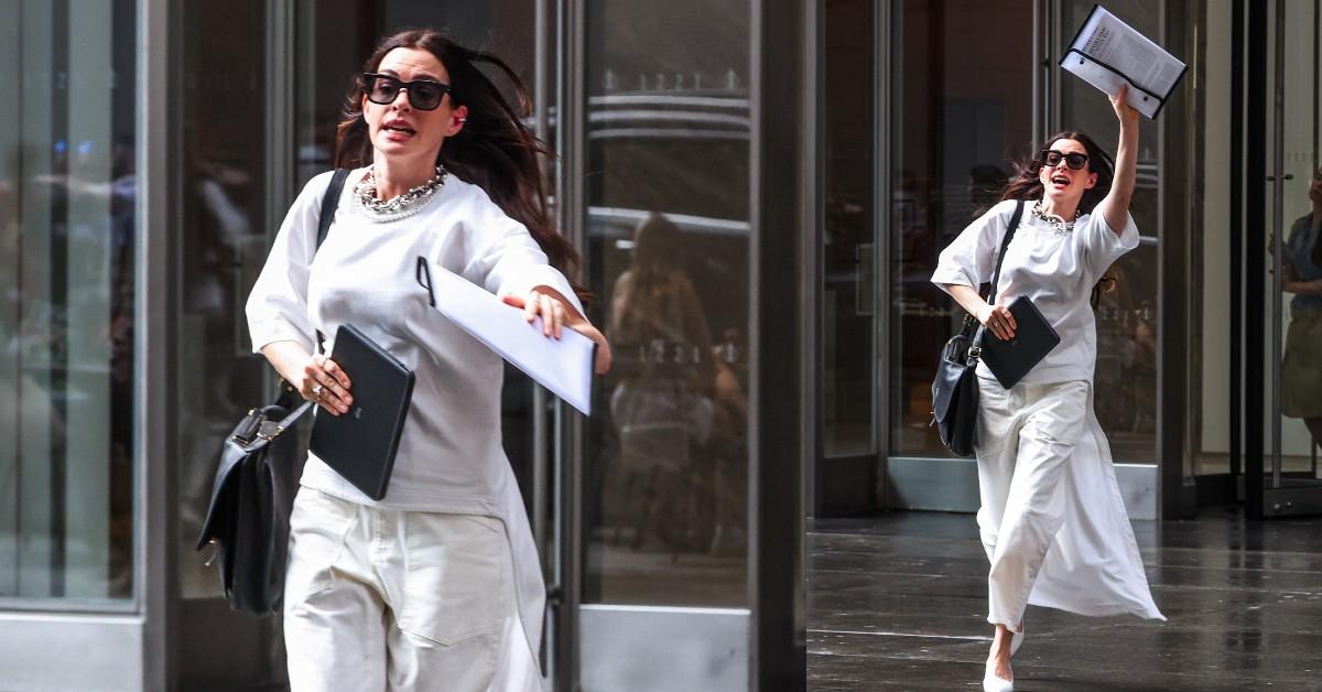 image of Anne Hathaway was spotted on the set of the 'Devil Wears Prada 2.'