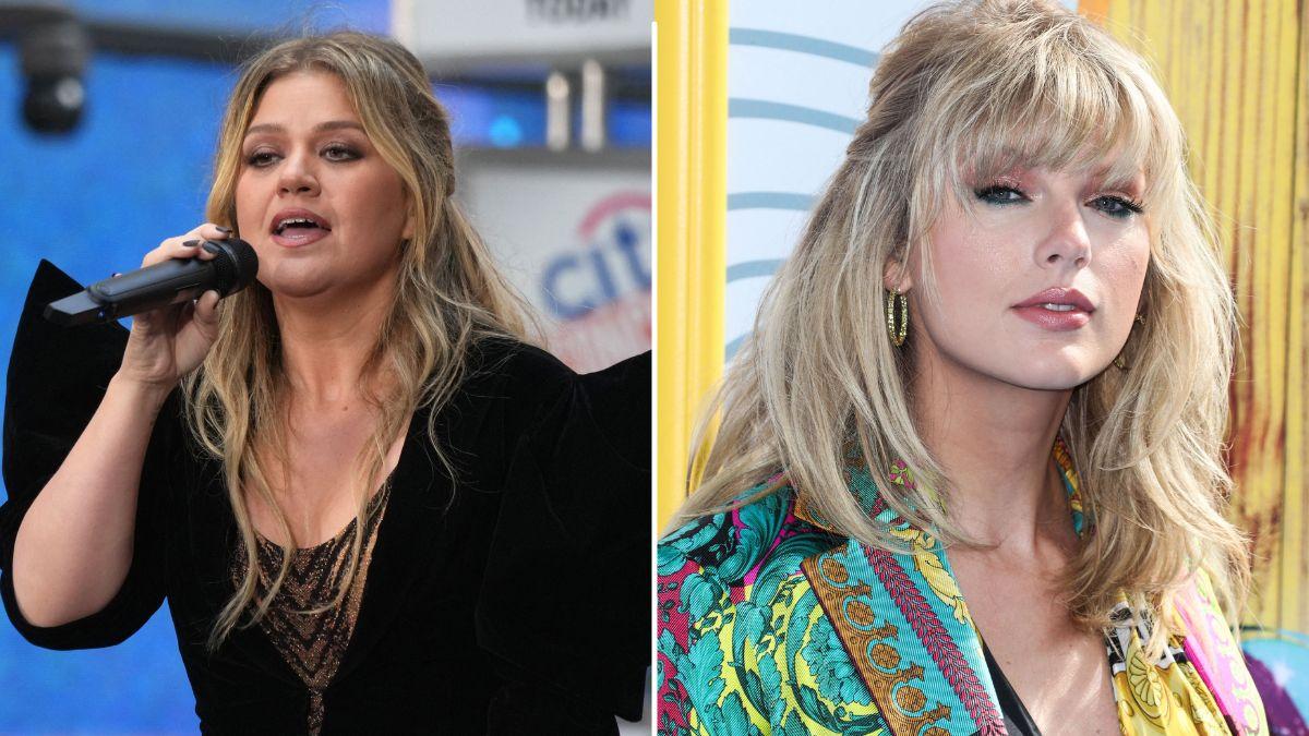 Split photo of Kelly Clarkson & Taylor Swift