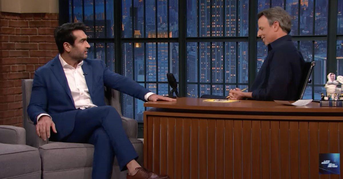 Photo of Kumail Nanjiani congratulated Seth Meyers for 'getting on Donald Trump's radar.'